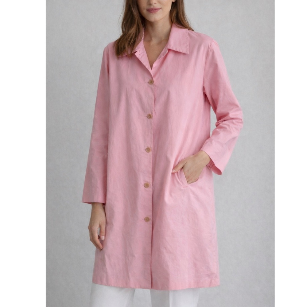 Eileen Fisher Longline 100% Cotton Coat in Blush Pink